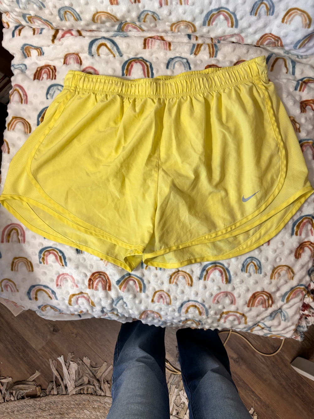 Nike Yellow Girls' Athletic Running Shorts with Swoosh